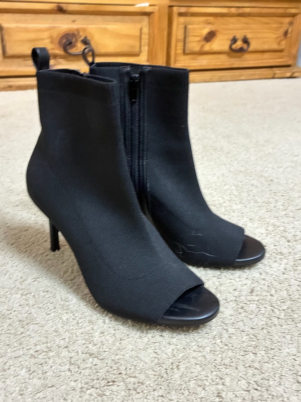 Mix No. 6 Black Peep Toe Stretchy Bootie Heels